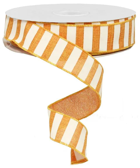 Orange & White Striped Wired Ribbon - 1.5" x 50yds