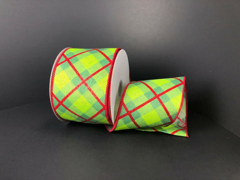 Green/Red Georgina Plaid Wired Ribbon - 2.5"x10Yds