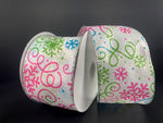 Pink, Green & Blue Snowflake Glitter Edged Wired Ribbon - 2.5" x 10yds