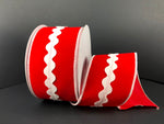 Red w/ White Velvet RicRac Wired Ribbon - 2.5"x 10yds