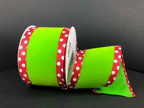 Lime Velvet w/ Red & White Dot Edge - 2.5"x 10yds