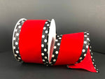 Red Velvet with Black/White Dots Edge Ribbon, 2.5"x10Y