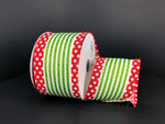 Lime Glitter Stripe & Red/White Dot Edged Wired Ribbon - 2.5" x 10yds