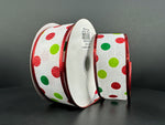 Red, Lime & Emerald Dots Wired Ribbon - 1.5"x10Yds