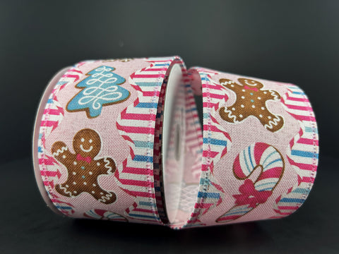 Light Pink Burlap w/ Christmas Candies Wired Ribbon - 2.5" x 10yds