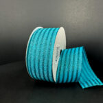 Turquoise Satin w/ Glitter Cabana Stripes Wired Ribbon - 1.5" x 10yds
