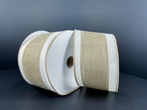 Tan/White Tex Wired Ribbon - 2.5" x 10yds