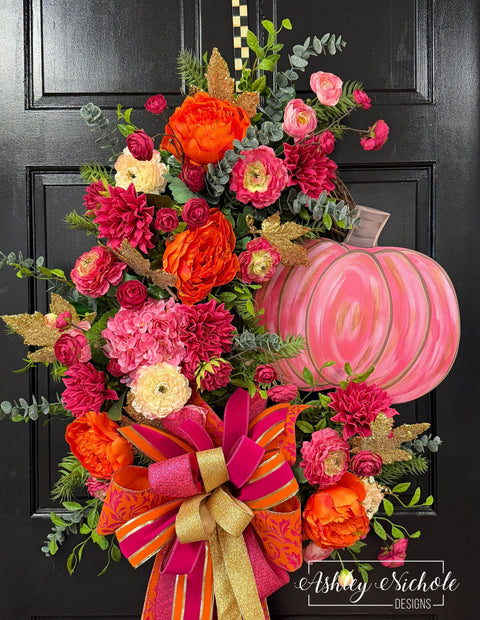 Golden Leaves & Sassy Pink Fall Wreath