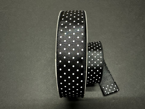 Black & White Microdot Wired Ribbon - 1.5" x 50yds