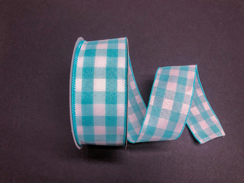 Aqua & White Buffalo Plaid Wired Ribbon - 2.5" x 50yds