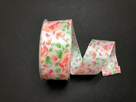 Pink Watercolor Roses Wired Ribbon - 2.5" x 50yds