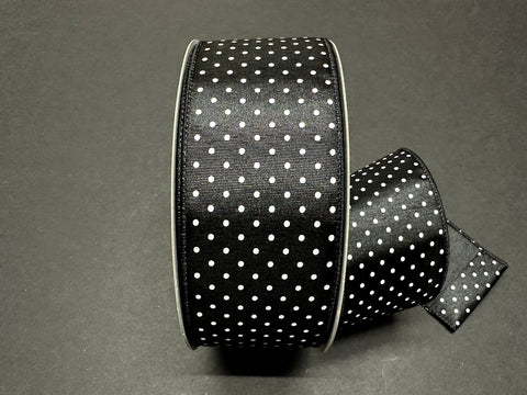 Black & White Microdot Wired Ribbon - 2.5" x 50yds