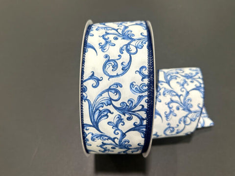 Blue Chino Swirls Wired Ribbon - 2.5" x 50yds