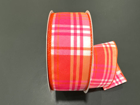 Orange & Pink Summer Plaid Wired Ribbon - 2.5" x 50yds