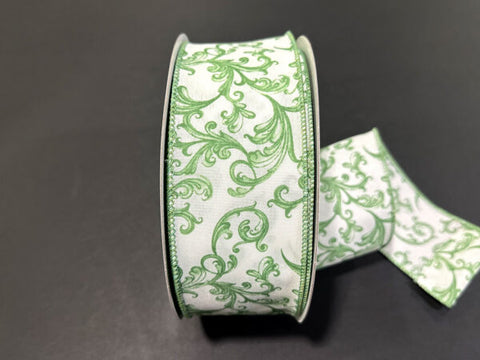 Jade Chino Swirls Wired Ribbon - 2.5" x 50yds