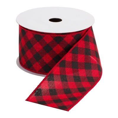 Red & Black Diagonal Plaid Wired Ribbon - 2.5" x 10yds