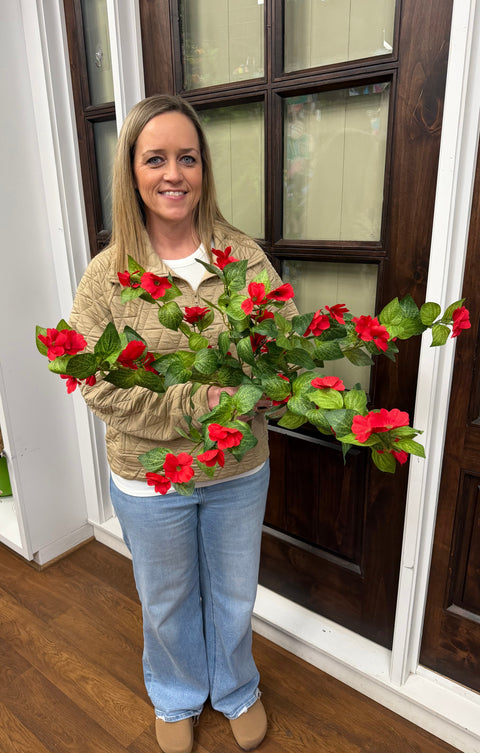 26" Hanging Impatients Plant - Red - UV Treated