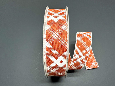 Orange Linen w/ Cream Hazel Diagonal Plaid - 1.5" x 50yds