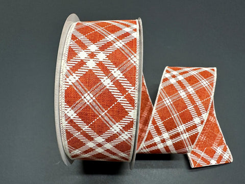 Orange Linen w/ Cream Hazel Diagonal Plaid - 2.5" x 50yds