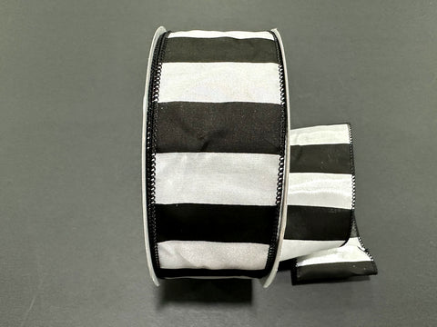 Black & White Stripes Wired Ribbon - 2.5" x 50yds