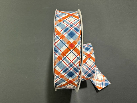 Blue & Orange Fall Plaid Wired Ribbon - 1.5" x 50yds