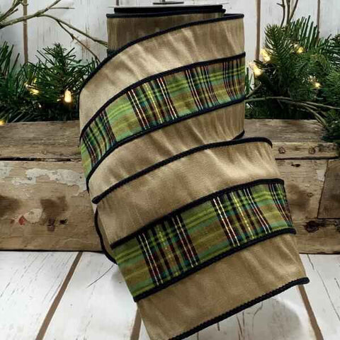 Dupioni Center Plaid Wired Ribbon - 4" x 10yds