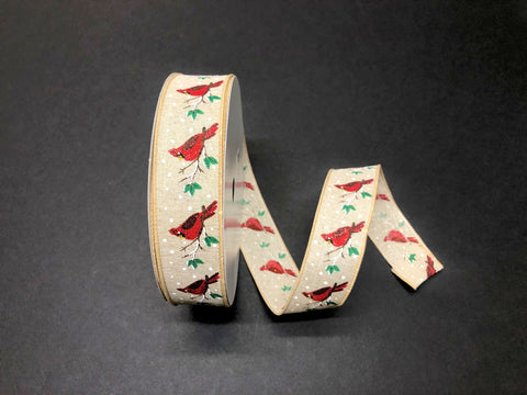 Burlap w/ Cardinals Wired Ribbon - 1.5" x 50yds