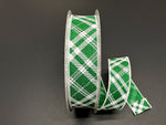 Green Linen/White Hazel Diagonal Plaid - 1.5"x50Y