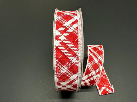 Red Burlap Diagonal Plaid Wired Ribbon - 1.5" x 50yds