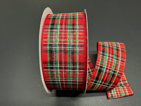 Red, Green & Black Traditional Plaid Wired Ribbon - 2.5" x 50yds