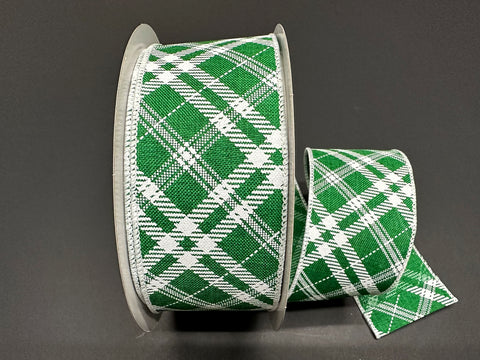 Green Burlap Diagonal Plaid Wired Ribbon - 2.5" x 50yds