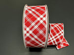 Red Burlap Diagonal Plaid Wired Ribbon - 2.5" x 50yds