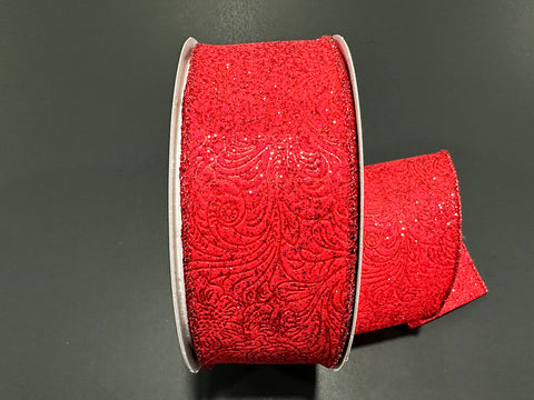 Red Glitter Embossed Wired Ribbon - 2.5" x 50yds
