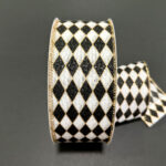 Black & White Harlequin Wired Ribbon - 2.5" x 10yds