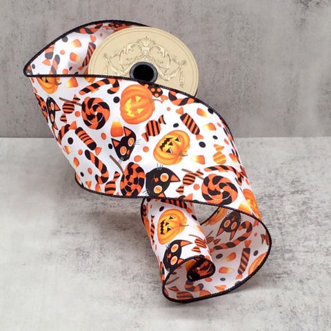 Halloween Candy & Jack-o-Lantern Wired Ribbon - 4" x 10yds