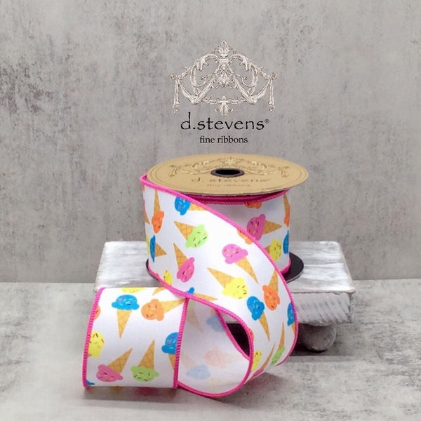 Ice Crunch Ribbon Ice Cream Cone Wired Ribbon - 2.5
