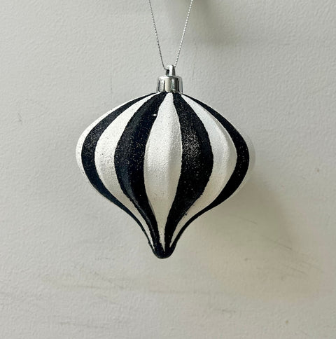 Glittered Black/White Onion Plastic Ornament - 100mm
