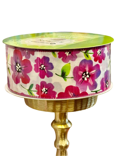 Pink & Purple Floral Wired Ribbon - 2.5" x 50yds