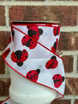 White Satin w/ Ladybugs Wired Ribbon - 2.5" x 10yds