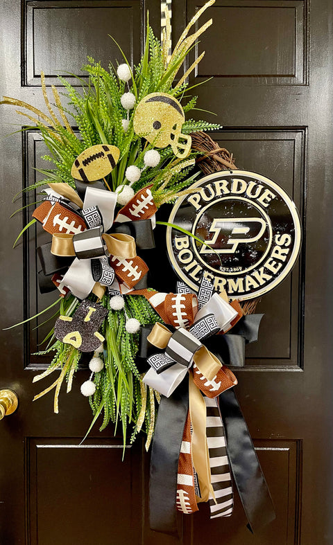 Collegiate Football Sign Wreath - Purdue Boilermakers