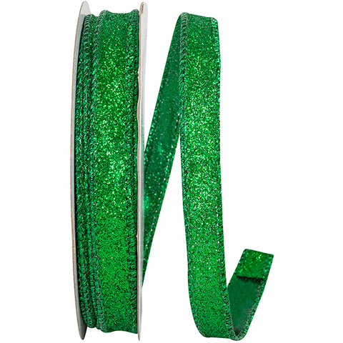 Emerald Glitter Wired Ribbon - 5/8" x 25yds