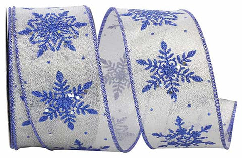 Silver Glitter Snowflakes Wired Ribbon - 2.5"x20Yds