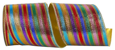 Metallic Jewel Tone w/ Gold Back Wired Ribbon - 4" x 10yds