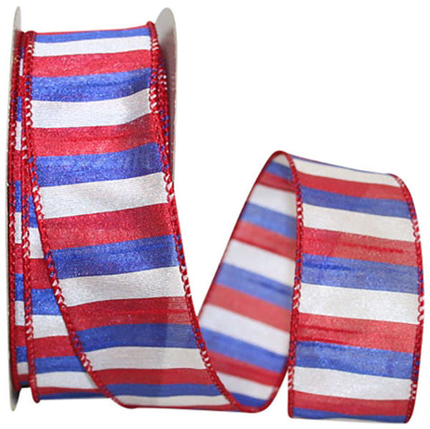 Patriotic Stripes Dupioni Wired Ribbon - 1.5" x 20yds