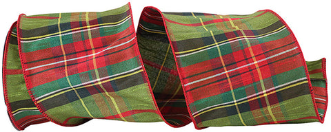 Red & Green Christmas Plaid Wired Ribbon - 4" x 10yds