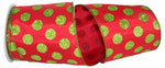 GREEN DOTS GLITTER VALUE WIRED EDGE - Red/Lime - 4"x10Y