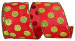 GREEN DOTS GLITTER VALUE WIRED EDGE - red/lime - 2.5"x10Y