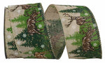 DEER FOREST SCENE LINEN WIRED EDGE - Natural - 2.5"x10Y