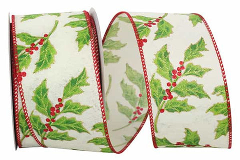 Glitter Holly Berry Wired Ribbon - 2.5" x 10yds