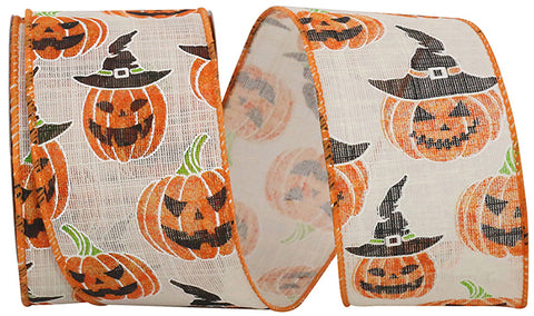 Orange Jack-O-Lantern Wired Ribbon - 2.5" x 10yds